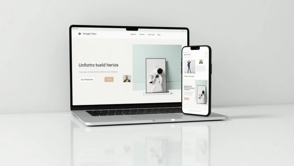 Quanto custa para fazer um site profissional do zero? 2 Mockup de site moderno responsivo aberto em um notebook e em um smartphone